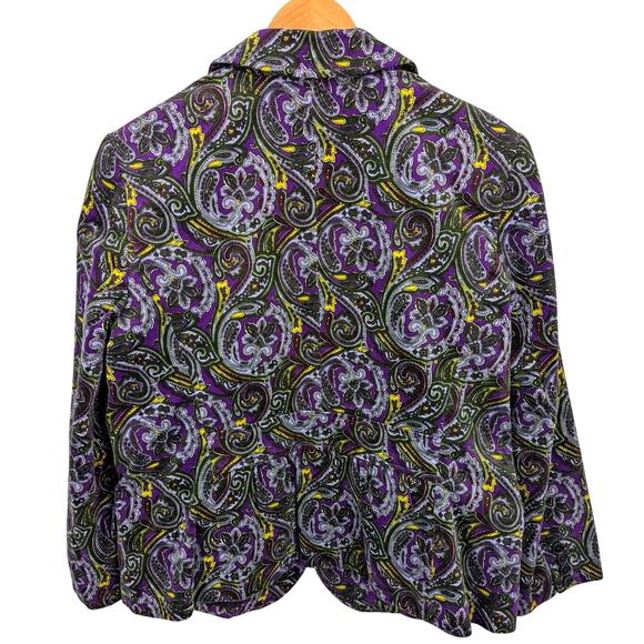 Talbots Petites 14P Paisley Velvet Blazer Purple Green Yellow Fall Jacket - Picture 3 of 5